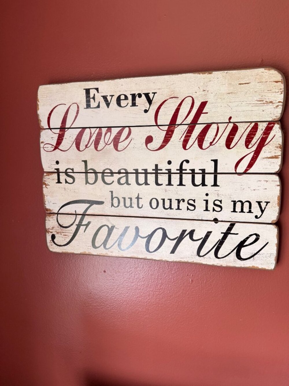 Sign Wall Hanging Every Love Story 18X 14 Cream and Black